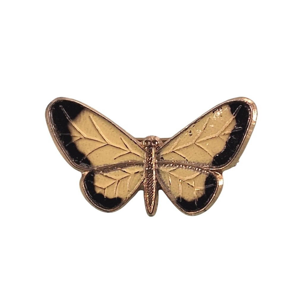 Vintage Enamel Wood-Nymph Butterfly Brooch Pin, 1" Dainty Gold Tone